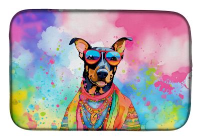 Doberman Pinscher Hippie Dawg Dish Drying Mat Absorbent Dish Drying Mat Pad for Kitchen Counter Dish Drainer Mat for Countertop, 14 x 21", Multicolor (Default: Default)