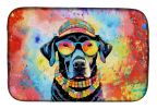Black Labrador Hippie Dawg Dish Drying Mat Absorbent Dish Drying Mat Pad for Kitchen Counter Dish Drainer Mat for Countertop, 14 x 21", Multicolor