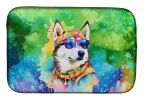 Siberian Husky Hippie Dawg Dish Drying Mat Absorbent Dish Drying Mat Pad for Kitchen Counter Dish Drainer Mat for Countertop, 14 x 21", Multicolor
