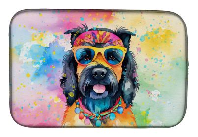 Scottish Terrier Hippie Dawg Dish Drying Mat Absorbent Dish Drying Mat Pad for Kitchen Counter Dish Drainer Mat for Countertop, 14 x 21", Multicolor (Default: Default)