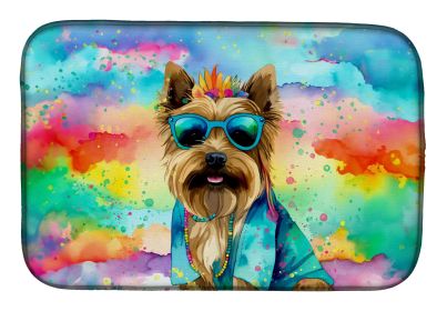 Cairn Terrier Hippie Dawg Dish Drying Mat Absorbent Dish Drying Mat Pad for Kitchen Counter Dish Drainer Mat for Countertop, 14 x 21", Multicolor (Default: Default)