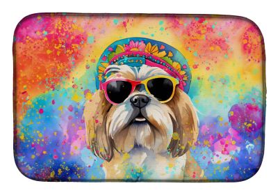 Shih Tzu Hippie Dawg Dish Drying Mat Absorbent Dish Drying Mat Pad for Kitchen Counter Dish Drainer Mat for Countertop, 14 x 21", Multicolor (Default: Default)