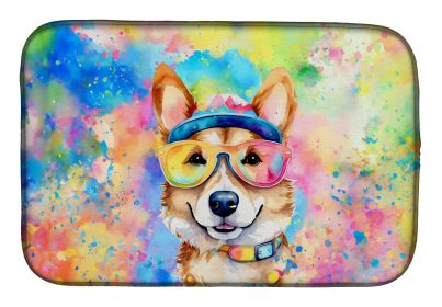 Corgi Hippie Dawg Dish Drying Mat Absorbent Dish Drying Mat Pad for Kitchen Counter Dish Drainer Mat for Countertop, 14 x 21", Multicolor (Default: Default)