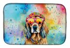 Cocker Spaniel Hippie Dawg Dish Drying Mat Absorbent Dish Drying Mat Pad for Kitchen Counter Dish Drainer Mat for Countertop, 14 x 21", Multicolor