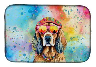 Cocker Spaniel Hippie Dawg Dish Drying Mat Absorbent Dish Drying Mat Pad for Kitchen Counter Dish Drainer Mat for Countertop, 14 x 21", Multicolor (Default: Default)
