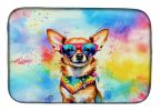 Chihuahua Hippie Dawg Dish Drying Mat Absorbent Dish Drying Mat Pad for Kitchen Counter Dish Drainer Mat for Countertop, 14 x 21", Multicolor
