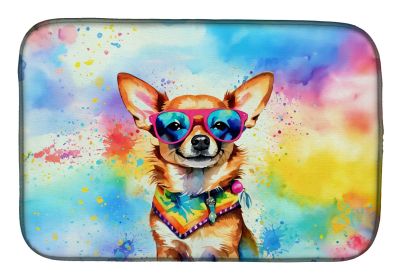 Chihuahua Hippie Dawg Dish Drying Mat Absorbent Dish Drying Mat Pad for Kitchen Counter Dish Drainer Mat for Countertop, 14 x 21", Multicolor (Default: Default)