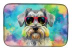 Schnauzer Hippie Dawg Dish Drying Mat Absorbent Dish Drying Mat Pad for Kitchen Counter Dish Drainer Mat for Countertop, 14 x 21", Multicolor