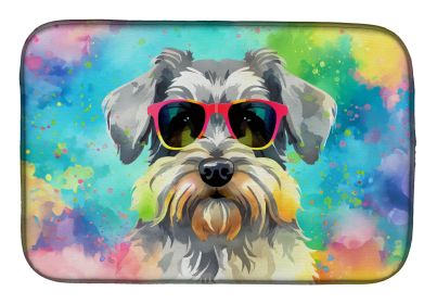 Schnauzer Hippie Dawg Dish Drying Mat Absorbent Dish Drying Mat Pad for Kitchen Counter Dish Drainer Mat for Countertop, 14 x 21", Multicolor (Default: Default)