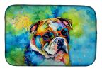 English Bulldog Hippie Dawg Dish Drying Mat Absorbent Dish Drying Mat Pad for Kitchen Counter Dish Drainer Mat for Countertop, 14 x 21", Multicolor