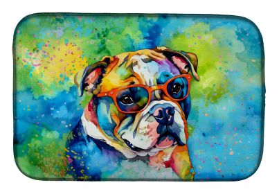 English Bulldog Hippie Dawg Dish Drying Mat Absorbent Dish Drying Mat Pad for Kitchen Counter Dish Drainer Mat for Countertop, 14 x 21", Multicolor (Default: Default)
