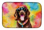 Chocolate Labrador Hippie Dawg Dish Drying Mat Absorbent Dish Drying Mat Pad for Kitchen Counter Dish Drainer Mat for Countertop, 14 x 21", Multicolor