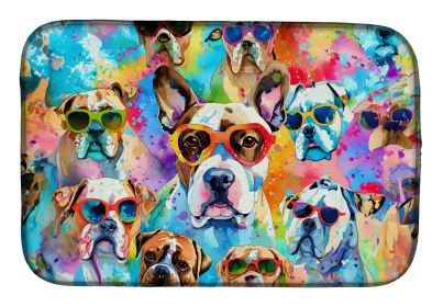 Boxer Hippie Dawg Dish Drying Mat Absorbent Dish Drying Mat Pad for Kitchen Counter Dish Drainer Mat for Countertop, 14 x 21", Multicolor (Default: Default)