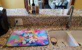 Samoyed Hippie Dawg Dish Drying Mat Absorbent Dish Drying Mat Pad for Kitchen Counter Dish Drainer Mat for Countertop, 14 x 21", Multicolor