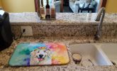 Great Pyrenees Hippie Dawg Dish Drying Mat Absorbent Dish Drying Mat Pad for Kitchen Counter Dish Drainer Mat for Countertop, 14 x 21", Multicolor