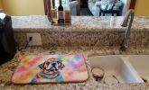 Mastiff Hippie Dawg Dish Drying Mat Absorbent Dish Drying Mat Pad for Kitchen Counter Dish Drainer Mat for Countertop, 14 x 21", Multicolor