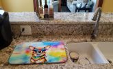 Chihuahua Hippie Dawg Dish Drying Mat Absorbent Dish Drying Mat Pad for Kitchen Counter Dish Drainer Mat for Countertop, 14 x 21", Multicolor