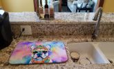 French Bulldog Hippie Dawg Dish Drying Mat Absorbent Dish Drying Mat Pad for Kitchen Counter Dish Drainer Mat for Countertop, 14 x 21", Multicolor