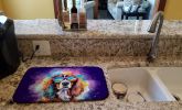 Cavalier Spaniel Hippie Dawg Dish Drying Mat Absorbent Dish Drying Mat Pad for Kitchen Counter Dish Drainer Mat for Countertop, 14 x 21", Multicolor