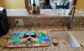 Schnauzer Hippie Dawg Dish Drying Mat Absorbent Dish Drying Mat Pad for Kitchen Counter Dish Drainer Mat for Countertop, 14 x 21", Multicolor