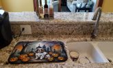 Cavalier Spaniel Spooky Halloween Dish Drying Mat Absorbent Dish Drying Mat Pad for Kitchen Counter Dish Drainer Mat for Countertop, 14 x 21"