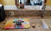 Pug Hippie Dawg Dish Drying Mat Absorbent Dish Drying Mat Pad for Kitchen Counter Dish Drainer Mat for Countertop, 14 x 21", Multicolor