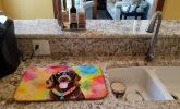 Chocolate Labrador Hippie Dawg Dish Drying Mat Absorbent Dish Drying Mat Pad for Kitchen Counter Dish Drainer Mat for Countertop, 14 x 21", Multicolor