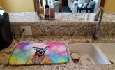 Doberman Pinscher Hippie Dawg Dish Drying Mat Absorbent Dish Drying Mat Pad for Kitchen Counter Dish Drainer Mat for Countertop, 14 x 21", Multicolor
