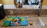 English Bulldog Hippie Dawg Dish Drying Mat Absorbent Dish Drying Mat Pad for Kitchen Counter Dish Drainer Mat for Countertop, 14 x 21", Multicolor