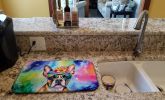Boston Terrier Hippie Dawg Dish Drying Mat Absorbent Dish Drying Mat Pad for Kitchen Counter Dish Drainer Mat for Countertop, 14 x 21", Multicolor