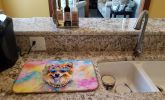 Pomeranian Hippie Dawg Dish Drying Mat Absorbent Dish Drying Mat Pad for Kitchen Counter Dish Drainer Mat for Countertop, 14 x 21", Multicolor